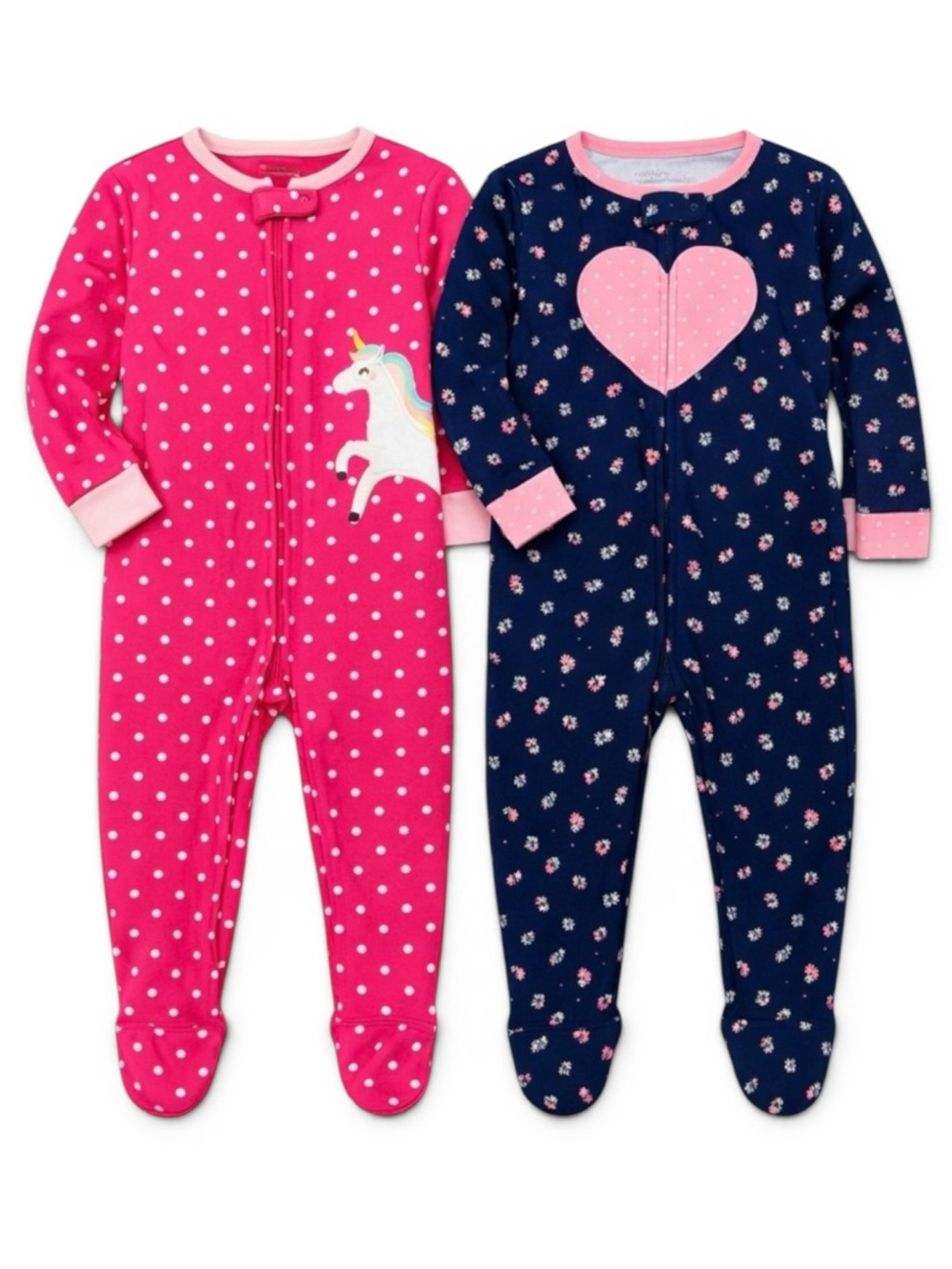 Carter’s 24M Toddler Girl Footed Pajamas Lot 2 Zip Sleepers Unicorn Heart